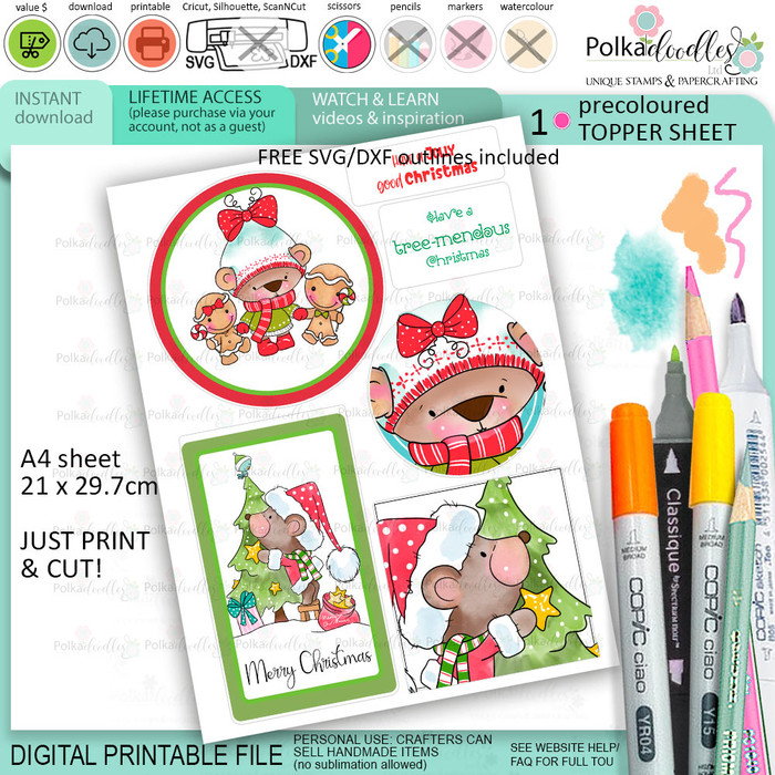 Topper sheet 7 Christmas printable colour clipart craft card making scrapbooking